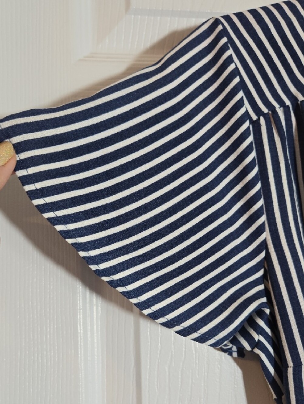 NAIF Navy & White Striped Midi Wrap Dress - Picture 3 of 6